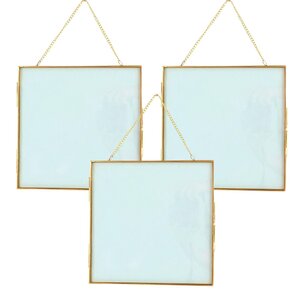 3 cadres en verre vintage carrés avec chaîne métallique - 20 x 20 cm