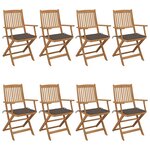vidaXL Chaises pliables de jardin lot de 8 avec coussins Bois d'acacia