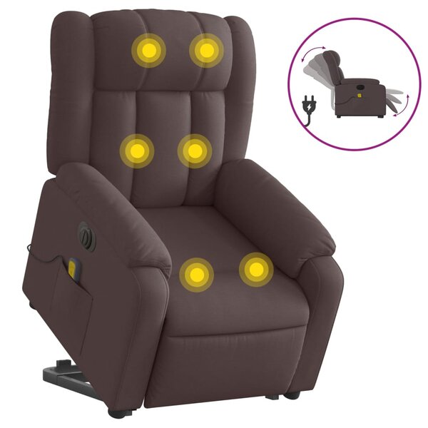 vidaXL Fauteuil inclinable de massage électrique Marron foncé Tissu