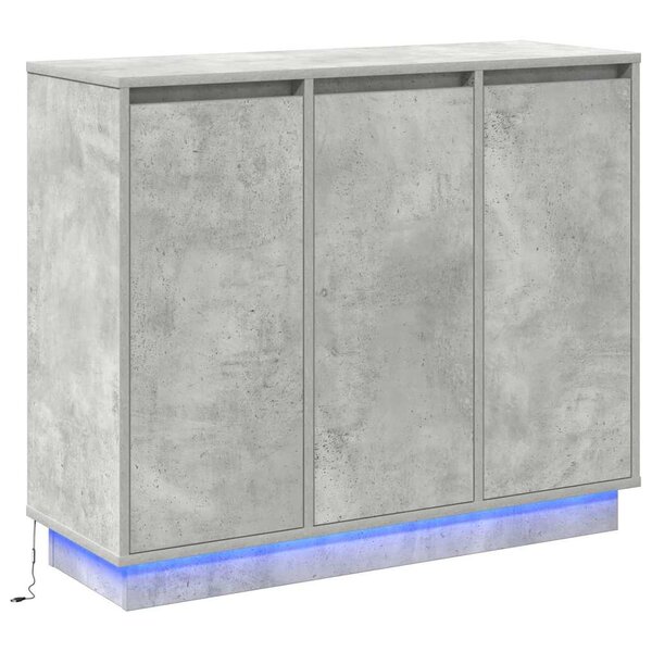 vidaXL Buffet LED Gris béton 90 x 32 x 75 cm Bois d'ingénierie