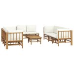 Salon de jardin meuble d'extérieur ensemble de mobilier 9 pièces avec coussins blanc crème bambou 02_0017904