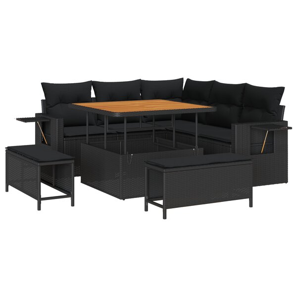 vidaXL Ensemble de jardin 8 pièces avec des coussins en rotin noir et acacia