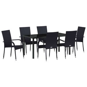 vidaXL Ensemble de salle à manger pour jardin 7 Pièces Noir Poly rotin