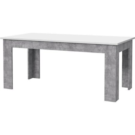 PILVI Table a manger 8 personnes - Blanc et béton gris clair - L 180 x I90 x H 75 cm
