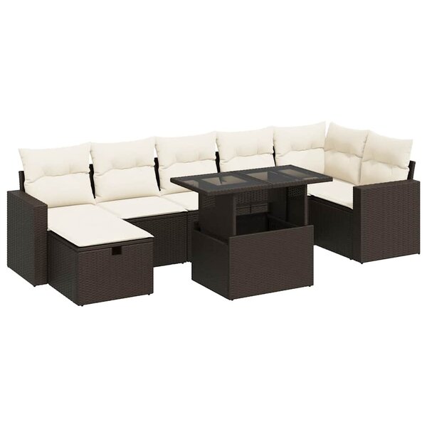 vidaXL Salon de jardin 8 Pièces avec coussins marron résine tressée