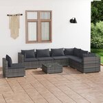 vidaXL Salon de jardin 8 Pièces avec coussins Résine tressée Gris