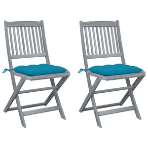 vidaXL Chaises pliables d'extérieur lot de 2 et coussins Bois d'acacia