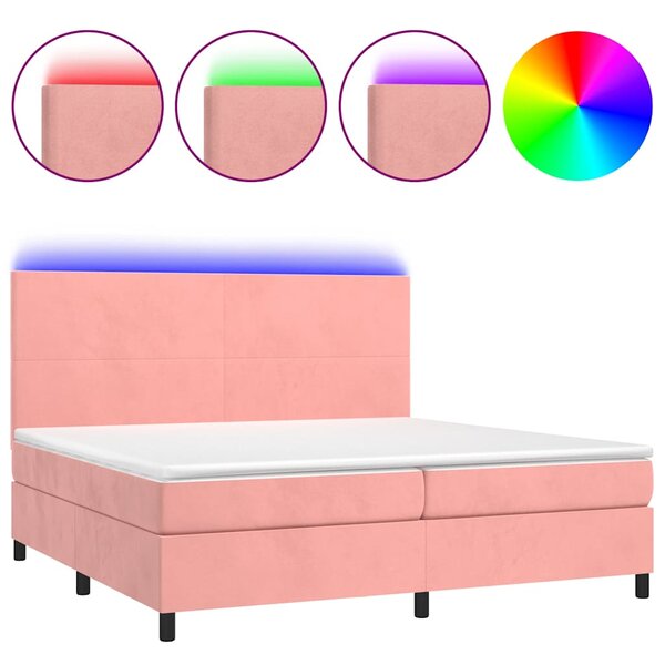 vidaXL Sommier à lattes de lit et matelas LED Rose 200x200 cm Velours