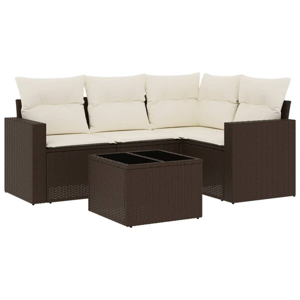 vidaXL Salon de jardin avec coussins 5 Pièces marron résine tressée