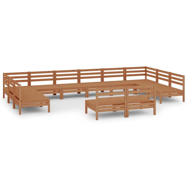 vidaXL Salon de jardin 12 Pièces Marron miel Bois de pin massif