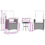 vidaXL Ensemble de bistro 3 Pièces avec coussins noir résine tressée