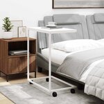 vidaXL Table d'appoint avec roues Blanc 55x35x70 cm Bois d'ingénierie