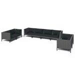 vidaXL Salon de jardin 8 Pièces avec coussins Résine tressée Gris foncé