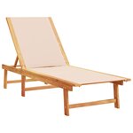 vidaXL Chaise longue crème bois d'acacia solide et textilène