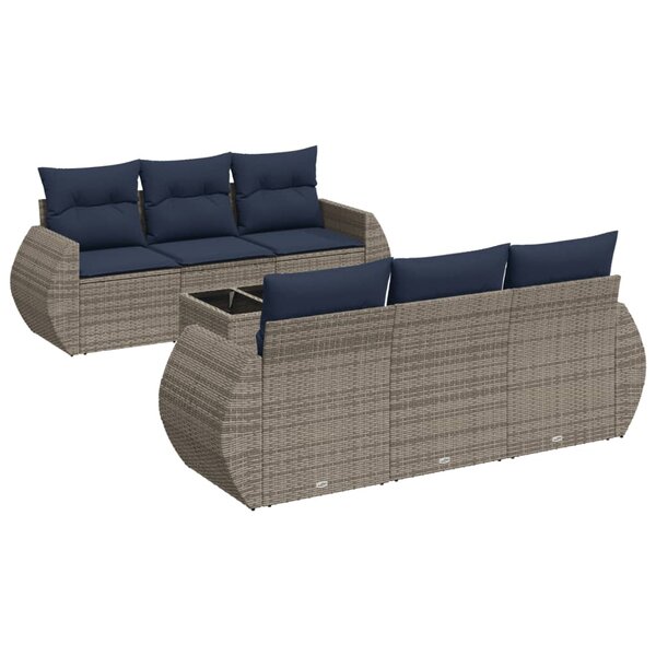vidaXL Salon de jardin 7 Pièces avec coussins gris résine tressée