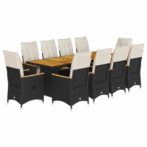 vidaXL Ensemble de bistro de jardin 11 Pièces coussins noir poly rotin