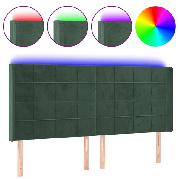 vidaXL Tête de lit à LED Vert foncé 183x16x118/128 cm Velours
