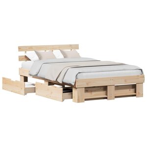 vidaXL Cadre de lit avec tête de lit Marron 140 x 190 cm Pin massif