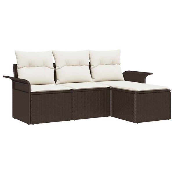 vidaXL Ensemble de canapé de jardin 4 Pièces Marron Poly rotin