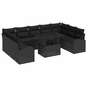 vidaXL Ensemble de Canapés avec coussin 10 Pièces Noir polyrotin