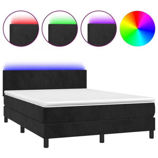 vidaXL Sommier à lattes de lit avec matelas LED Noir 140x200cm Velours