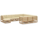 vidaXL Salon de jardin 11 Pièces avec coussins Marron miel Bois de pin