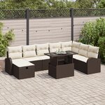 Ensemble de Canapés de Jardin 9 Pièces avec Coussins en Rattan Marron