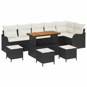 vidaXL Ensemble de canapé de jardin avec coussin 10 Pièces Noir  Crème