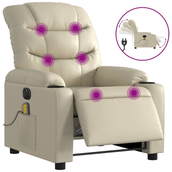 vidaXL Fauteuil de massage inclinable électrique crème similicuir