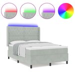 Lit à sommier box avec matelas et éclairage LED gris clair 140x190 cm velours