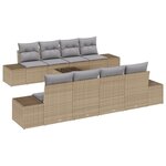 vidaXL Canapé de jardin 9 pièces avec des coussins beiges en poly rattan