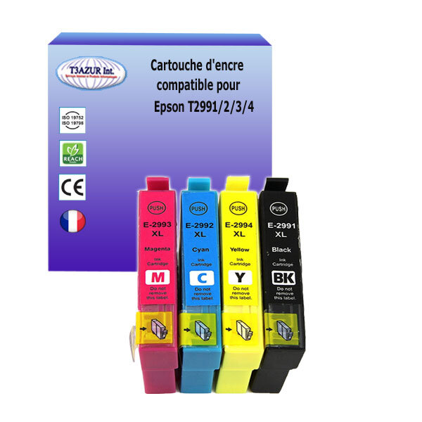4 Cartouches Compatibles pour Epson T2991 / T2992 / T2993 / T2994  (29XL) - T3AZUR
