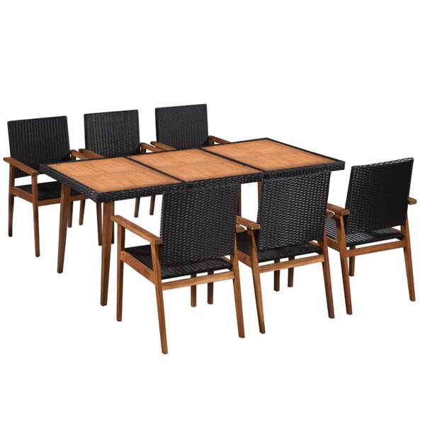 vidaXL Mobilier à dîner de jardin 7 Pièces Résine tressée Noir et marron