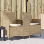 vidaXL Canapé de jardin 2 places avec table et coussins résine tressée