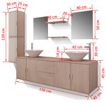 vidaXL Meuble de salle de bain 11 Pièces avec lavabo et robinet Beige
