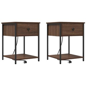 vidaXL Cabinet de chevet avec tiroir 2 Pièces Chêne brun 42 x 41 x 56 cm