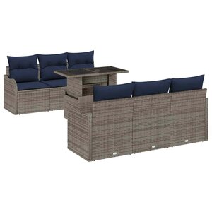 vidaXL Ensemble de canapé de jardin avec coussin 7 Pièces Gris polyrotin