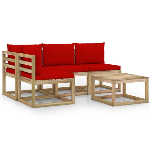 vidaXL Salon de jardin 5 Pièces avec coussins rouge