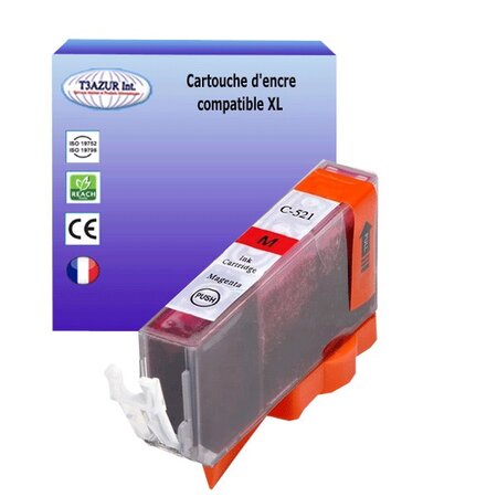 Cartouche compatible avec Canon Pixma MP630, MP640, MP980, MP990, MX860, MX870 remplace Canon CLI-521 XL  Magenta - T3AZUR