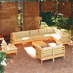 vidaXL Salon de jardin 11 Pièces avec coussins crème Bois de pin solide