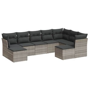 vidaXL Salon de jardin 9 Pièces avec coussins gris clair résine tressée