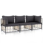 vidaXL Salon de jardin 3 Pièces avec coussins anthracite résine tressée