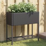 vidaXL Jardinières avec étagère 2 Pièces noir 70x28x70 cm résine tressée