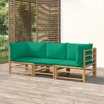 vidaXL Salon de jardin 3 Pièces avec coussins vert bambou