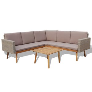 vidaXL Salon de jardin 4 Pièces avec coussins Résine tressée Gris