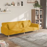 vidaXL Canapé-lit à 2 places avec deux oreillers jaune tissu