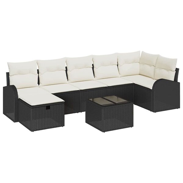vidaXL Ensemble de canapé de jardin avec coussin 8 Pièces Noir Poly rotin