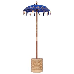 vidaXL Parasol avec Base Bleu et Marron 250 cm Coton et bois