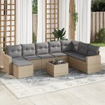 vidaXL Salon de jardin avec coussins 9 Pièces beige résine tressée