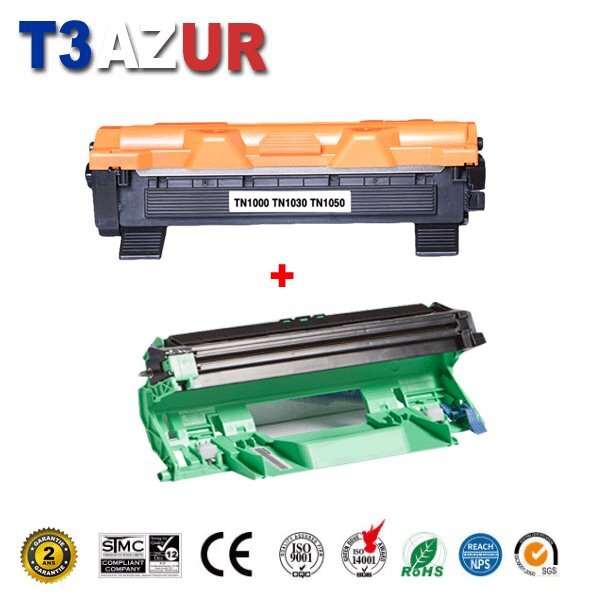 Kit Tambour+Toner compatible avec Brother TN1050  DR1050 pour Brother HL1110  HL1112  HL1210W  HL1212W - T3AZUR